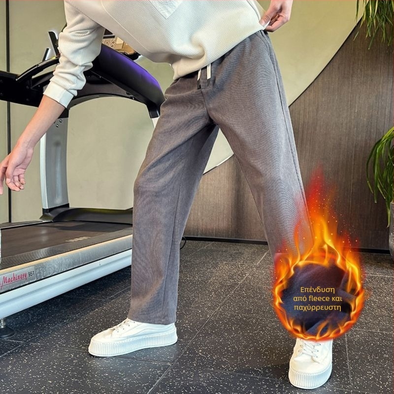 Ανδρικά παντελόνια Corduroy με επένδυση φλις, casual ίσιο κόψιμο