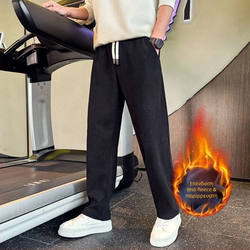 Ανδρικά παντελόνια Corduroy με επένδυση φλις, casual ίσιο κόψιμο