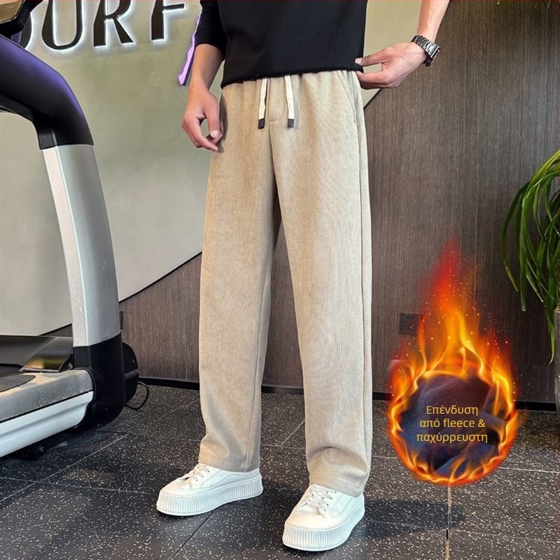 Ανδρικά παντελόνια Corduroy με επένδυση φλις, casual ίσιο κόψιμο