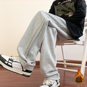 Ανδρικά αθλητικά παντελόνια με fleece επένδυση, χαλαρή γραμμή, φαρδιά παντελόνια, φθινόπωρο-χειμώνα, νεανικό casual