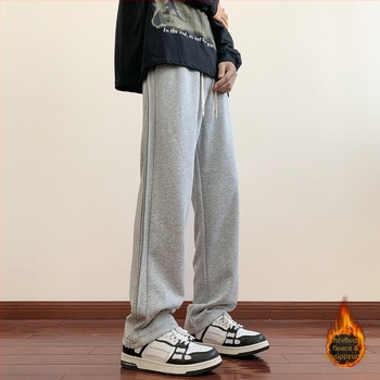 Ανδρικά αθλητικά παντελόνια με fleece επένδυση, χαλαρή γραμμή, φαρδιά παντελόνια, φθινόπωρο-χειμώνα, νεανικό casual