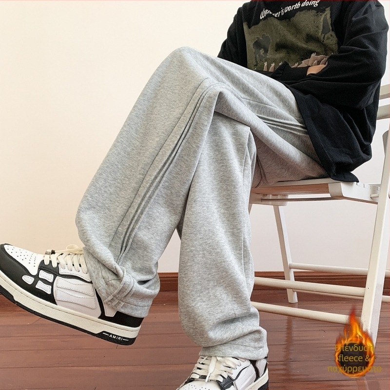 Ανδρικά αθλητικά παντελόνια με fleece επένδυση, χαλαρή γραμμή, φαρδιά παντελόνια, φθινόπωρο-χειμώνα, νεανικό casual