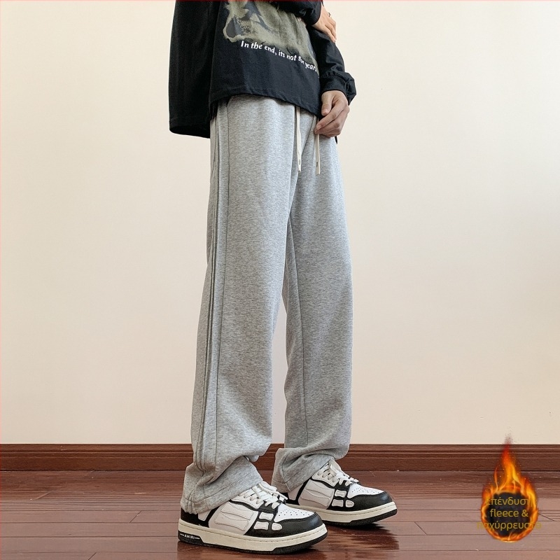 Ανδρικά αθλητικά παντελόνια με fleece επένδυση, χαλαρή γραμμή, φαρδιά παντελόνια, φθινόπωρο-χειμώνα, νεανικό casual