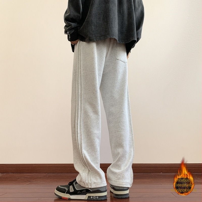 Ανδρικά αθλητικά παντελόνια με fleece επένδυση, χαλαρή γραμμή, φαρδιά παντελόνια, φθινόπωρο-χειμώνα, νεανικό casual