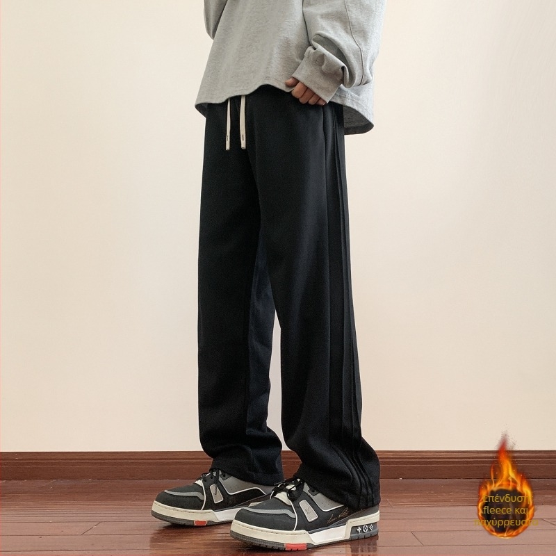 Ανδρικά αθλητικά παντελόνια με fleece επένδυση, χαλαρή γραμμή, φαρδιά παντελόνια, φθινόπωρο-χειμώνα, νεανικό casual