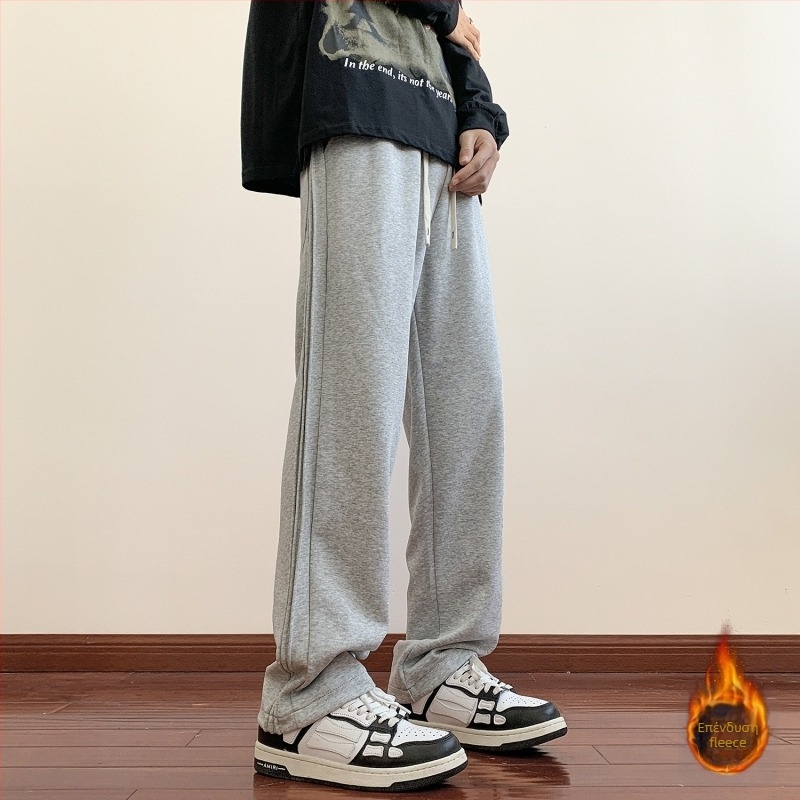Ανδρικά αθλητικά παντελόνια με fleece επένδυση, χαλαρή γραμμή, φαρδιά παντελόνια, φθινόπωρο-χειμώνα, νεανικό casual