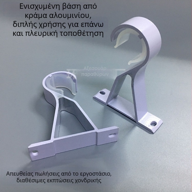 Στήριγμα για ράβδο κουρτινών από κράμα αλουμινίου — μονόστηριγμα, επάνω και πλάγια τοποθέτηση, βάση ράβδου και εξαρτήματα