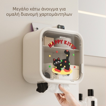 Θήκη χαρτιού μπάνιου με γατούλα σε καρτούν, τοίχου χωρίς διάτρηση, αδιάβροχη, μεγάλη χωρητικότητα