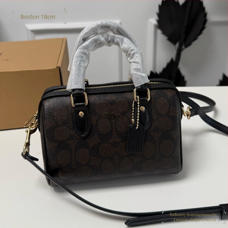 Μίνι τσάντα Μπόστον με λουρί ώμου (crossbody), ρετρό floral μοτίβο, σχήμα μαξιλαριού