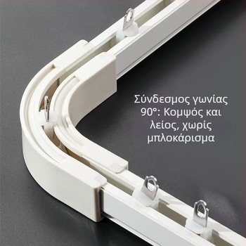 Αντάπτορας ράγας κουρτινών με 90° γωνία, γωνιακό τέλος ράγας, υπερλεπτή ευθύγραμμη ράγα για εσωτερικά ανοίγματα παραθύρων