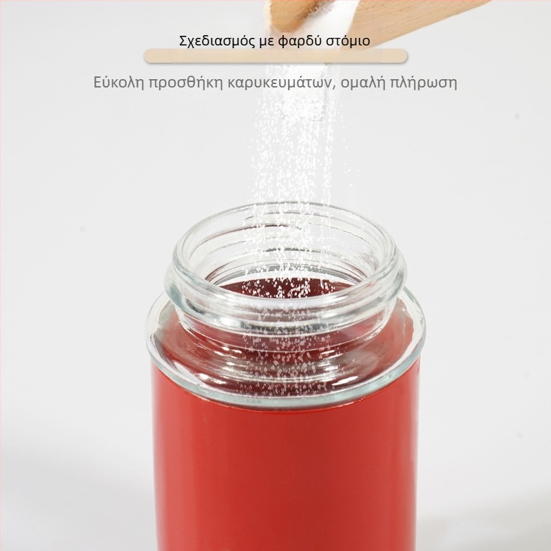 Έγχρωμα δοχεία μπαχαρικών από ανοξείδωτο ατσάλι με δοσομετρητές για κύμινο και πιπέρι, και γυάλινα αλατιέρες για την οικιακή κουζίνα