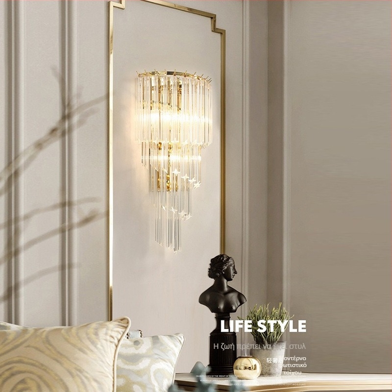 Κρυστάλλινο τοίχικο φωτιστικό σε στιλ light-luxury, ιδανικό για υπνοδωμάτιο και σαλόνι, γαλλικός μινιμαλισμός για διάδρομο