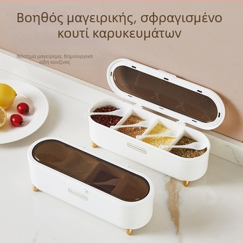 Σετ δοχείων μπαχαρικών με καπάκι και διαχωρισμένες θήκες – οργανωτής μπαχαρικών και βάζο αλατιού
