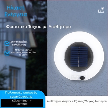 Ηλιακή εξωτερική LED λαμπτήρα κήπου – τοίχου και διαδρομής, μπαλκόνι και αυλή με αισθητήρα