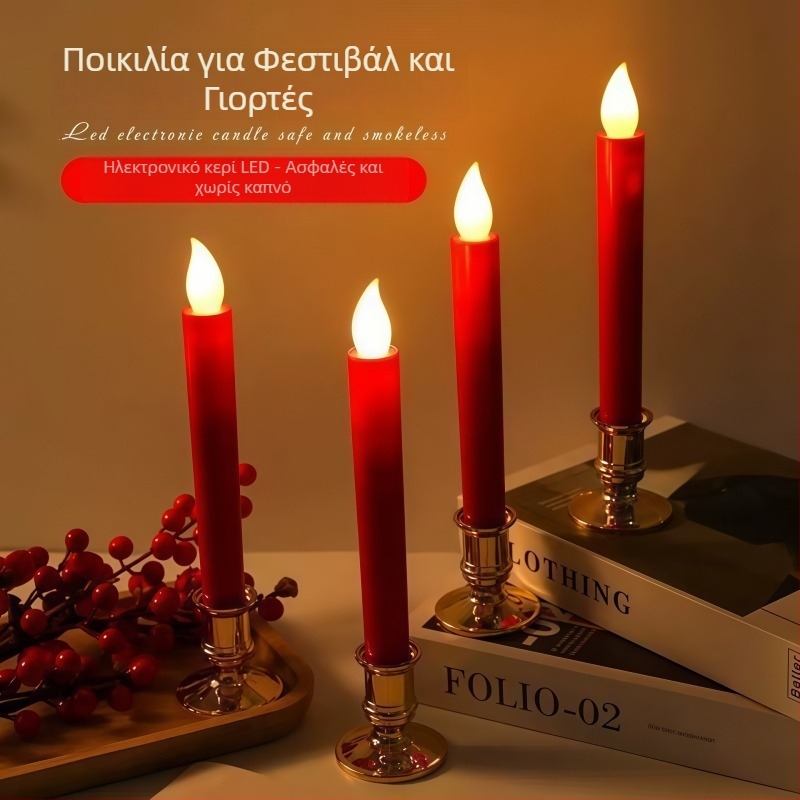 Κόκκινο LED ηλεκτρονικό κηροστάσιο για τραπέζι, χωρίς καπνό, κυλινδρικό σχήμα, υπνοδωμάτιο