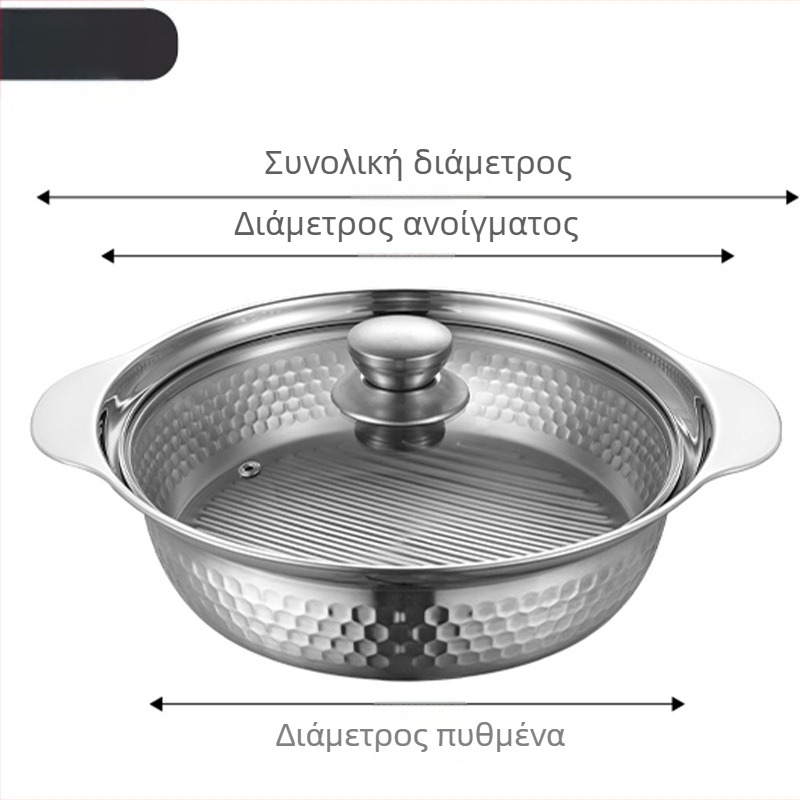 304 Ανοξείδωτος χάλυβας, κατσαρόλα με δύο λαβές, υφή σφυρήλατης επιφάνειας, αντικολλητικό, δοχείο μπαχαρικών, τροφίμων ποιότητας, εξαιρετικά παχιά