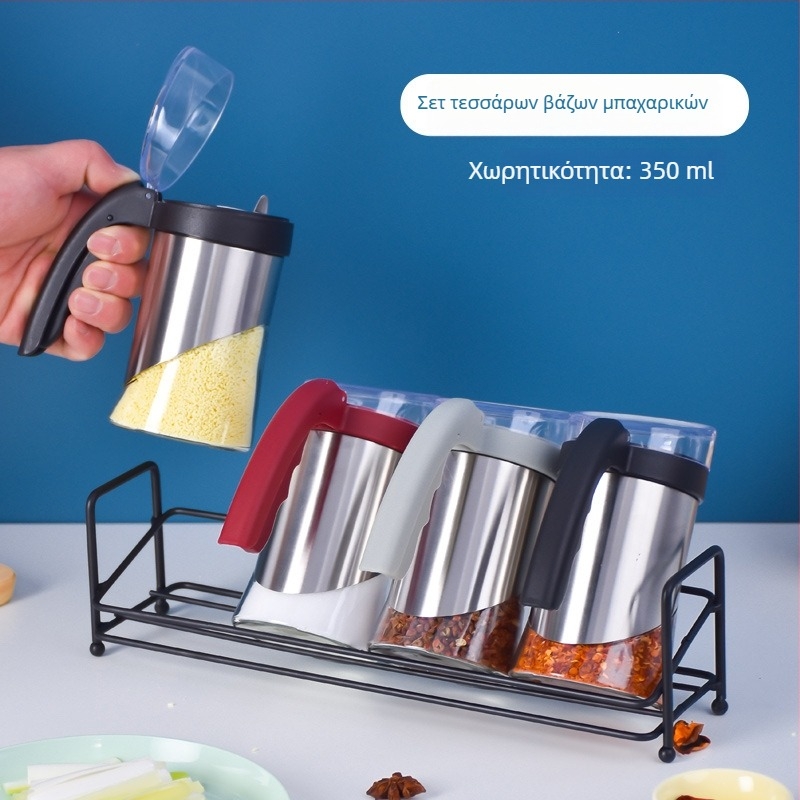Σετ γυάλινα δοχεία για μπαχαρικά κουζίνας – αποθηκευτικά δοχεία για μπαχαρικά οικιακής χρήσης, βάζα ζάχαρης και αλατιού
