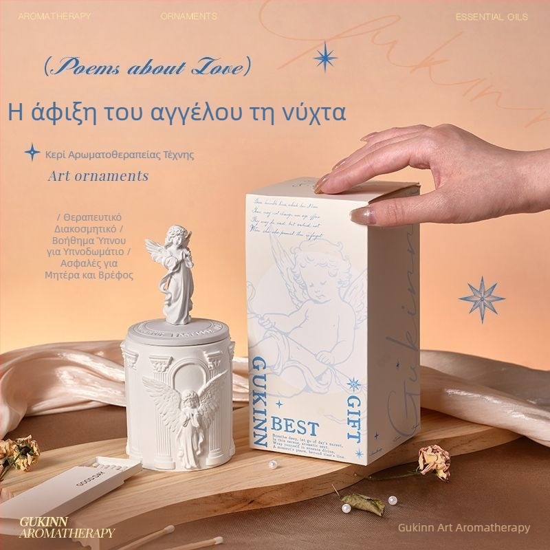 Άγγελος Αρωματοθεραπείας: Κερί σε μορφή αγάλματος, από σόγια και λευκό γύψο, σχήμα κύπελλου, δώρο γενεθλίων, αρωματικό κουτί δώρου