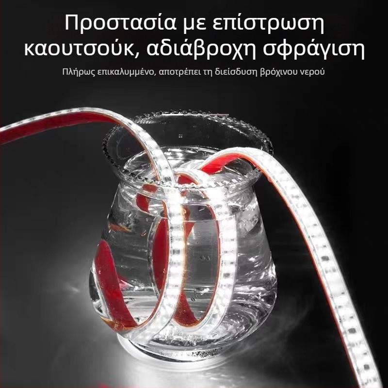 LED ταινία 220V, τρίχρωμη, τριών σειρών, υπερλαμπρή, αδιάβροχη για εξωτερική και εσωτερική διακόσμηση, γραμμικού τύπου
