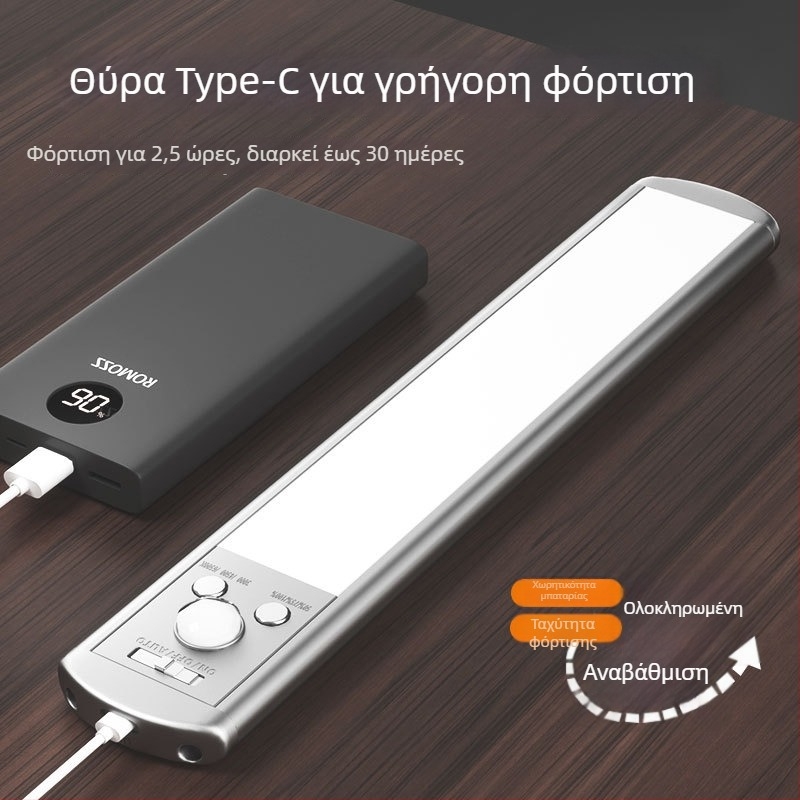 Λεπτή LED λωρίδα με αισθητήρα κίνησης, αυτοκόλλητη και επαναφορτιζόμενη, για ντουλάπες ρούχων και ντουλάπια κρασιού
