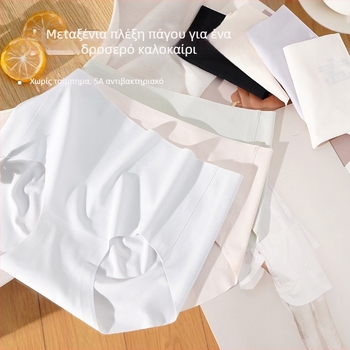 Γυναικείες εσώρουχα με μεσαία μέση, ύφασμα ice silk, αντιβακτηριακή πρωτεΐνη μεταξιού mulberry, ιαπωνικού στυλ, μεγάλο μέγεθος