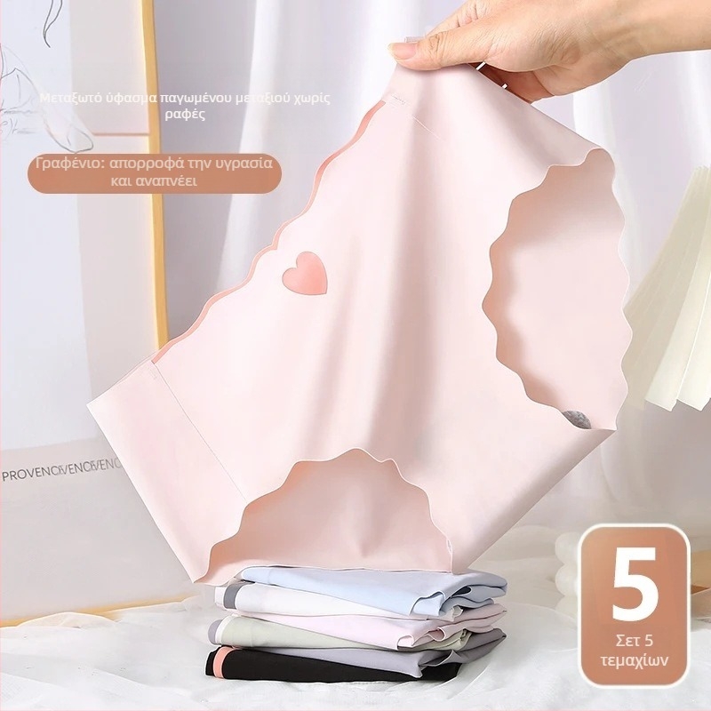 Γυναικείο εσώρουχο από ice silk, καλοκαίρι, λεπτό και διαπνέον, αίσθηση γυμνού δέρματος, μοτίβο με καρδιά ροδάκινου, βαμβακερή επένδυση, εσώρουχο μεσαίου ύψους