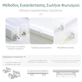 Τ5 ολοκληρωμένος LED σωλήνας οικιακής χρήσης, κρυφός οροφής φωτισμός με τρία χρώματα – πλήρες σετ φωτισμού