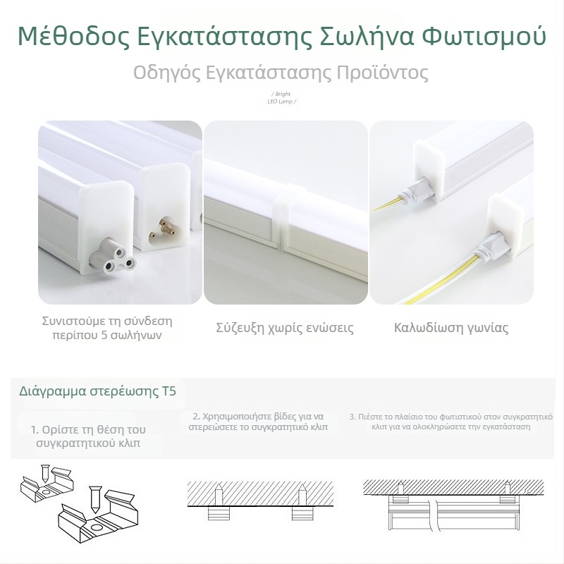 Τ5 ολοκληρωμένος LED σωλήνας οικιακής χρήσης, κρυφός οροφής φωτισμός με τρία χρώματα – πλήρες σετ φωτισμού