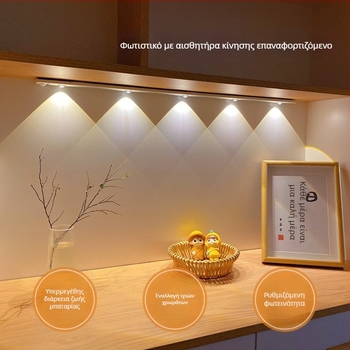 Μακριά λωρίδα LED με αισθητήρα κίνησης τύπου Cat-Eye για κρασοθήκη, γκαρνταρόμπα και ντουλάπι, μαγνητικά αυτοκόλλητη επαναφορτιζόμενη ασύρματη λωρίδα LED