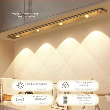 Μακριά λωρίδα LED με αισθητήρα κίνησης τύπου Cat-Eye για κρασοθήκη, γκαρνταρόμπα και ντουλάπι, μαγνητικά αυτοκόλλητη επαναφορτιζόμενη ασύρματη λωρίδα LED