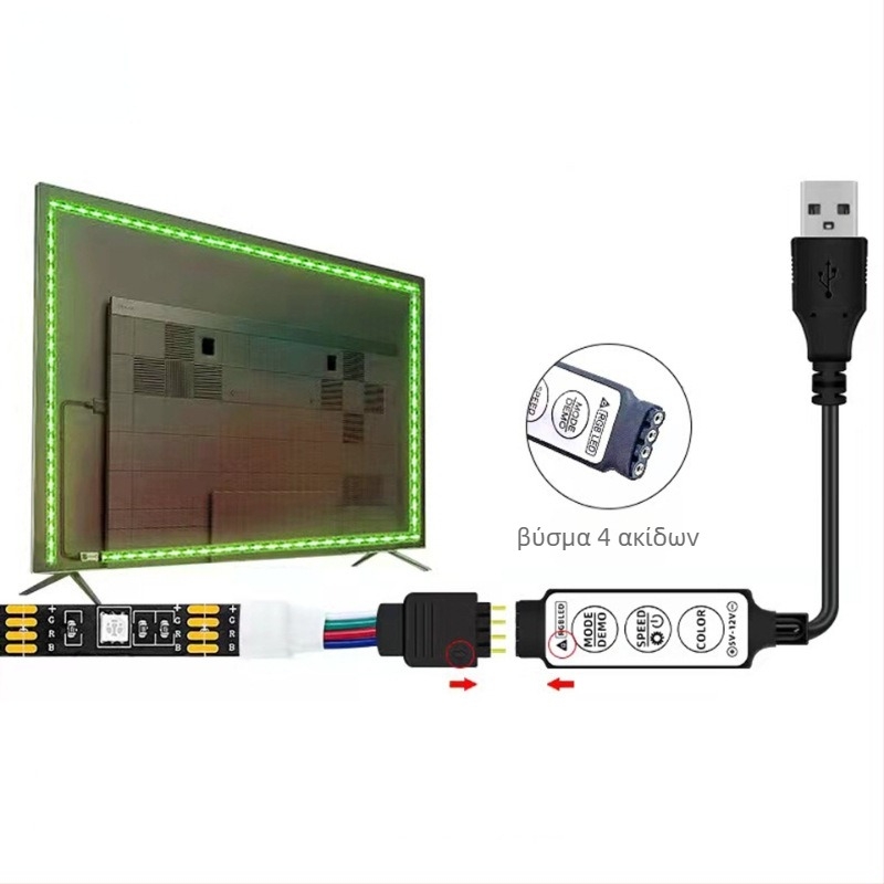 RGB μίνι USB LED λωρίδα με τρία πλήκτρα, αδιάκοπος έλεγχος φωτισμού, πολύχρωμα RGB εφέ για νυχτερινή ατμόσφαιρα