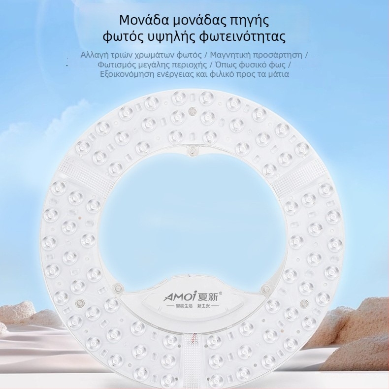 Κυκλικό LED πάνελ οροφής — αντικαταστάσιμη LED μονάδα με τριχρωμικό φωτισμό, για υπνοδωμάτιο και σαλόνι, εξοικονόμηση ενέργειας, καθολική εφαρμογή