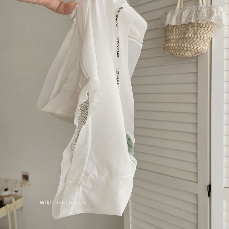 Γυναικείο εσώρουχο από ice silk με καβάλο από Mulberry μετάξι, μεσαίο ύψος μέσης, σε μεγέθη plus, ζώνη με γράμματα