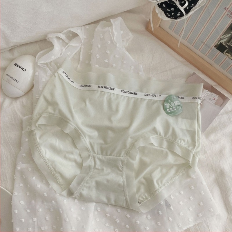 Γυναικείο εσώρουχο από ice silk με καβάλο από Mulberry μετάξι, μεσαίο ύψος μέσης, σε μεγέθη plus, ζώνη με γράμματα