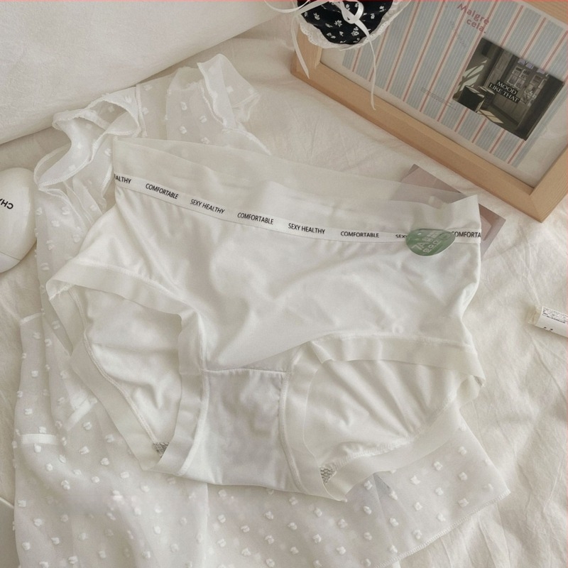 Γυναικείο εσώρουχο από ice silk με καβάλο από Mulberry μετάξι, μεσαίο ύψος μέσης, σε μεγέθη plus, ζώνη με γράμματα