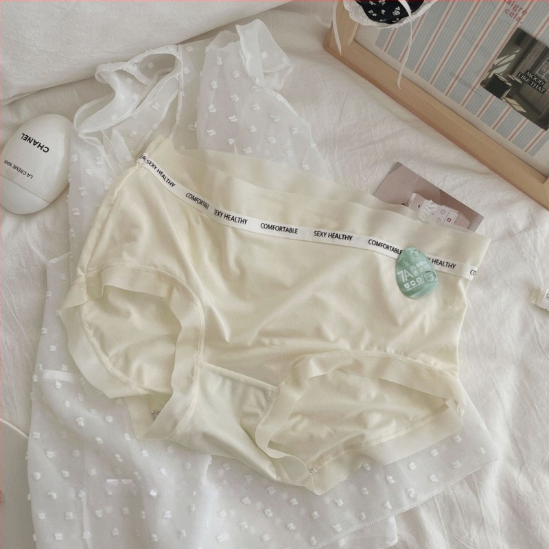 Γυναικείο εσώρουχο από ice silk με καβάλο από Mulberry μετάξι, μεσαίο ύψος μέσης, σε μεγέθη plus, ζώνη με γράμματα