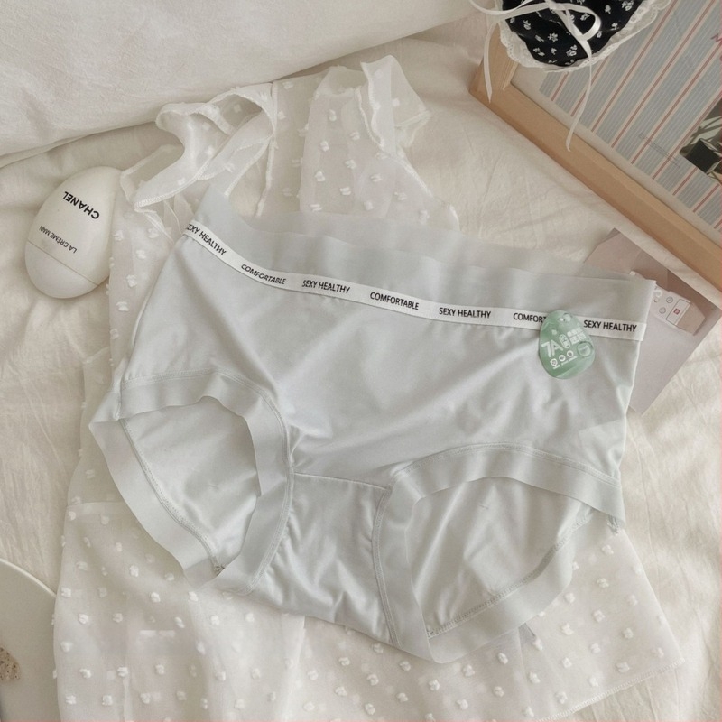 Γυναικείο εσώρουχο από ice silk με καβάλο από Mulberry μετάξι, μεσαίο ύψος μέσης, σε μεγέθη plus, ζώνη με γράμματα