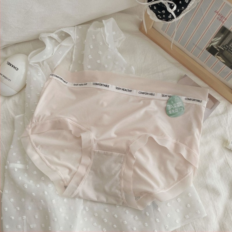 Γυναικείο εσώρουχο από ice silk με καβάλο από Mulberry μετάξι, μεσαίο ύψος μέσης, σε μεγέθη plus, ζώνη με γράμματα