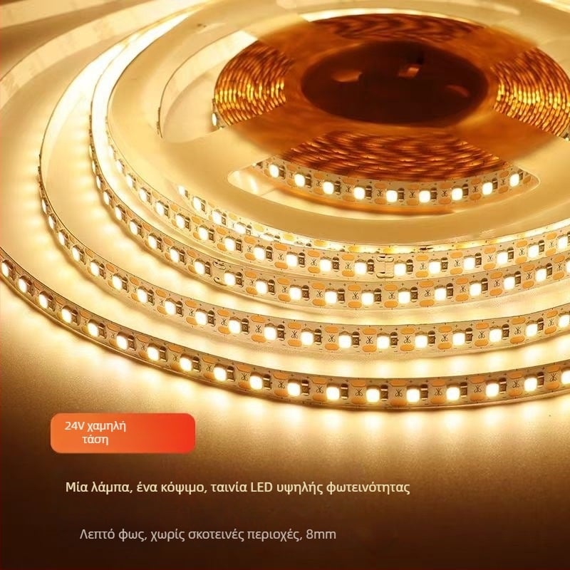 Λωρίδα LED 2835, 24V, αυτοκόλλητη, χαμηλής τάσης, υψηλή φωτεινότητα, κοπή ανά LED, φωτισμός σαλονιού και ντουλαπιού