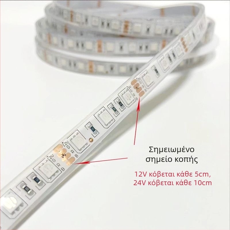 RGB LED ταινία 12V/24V τεσσάρων αγωγών, 5050, 60 LED, αδιάβροχη εξωτερική χρήση, αλλαγή χρωμάτων