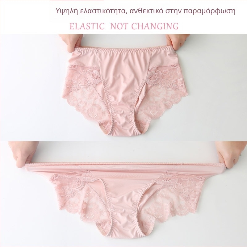 Γυναικείο δαντελένιο εσώρουχο για καλοκαίρι, λεπτό και χωρίς ραφές, σε μεγάλο μέγεθος, με μεταξωτή γάλακτος και πάγου μετάξι, ψηλή μέση, με δίχτυ