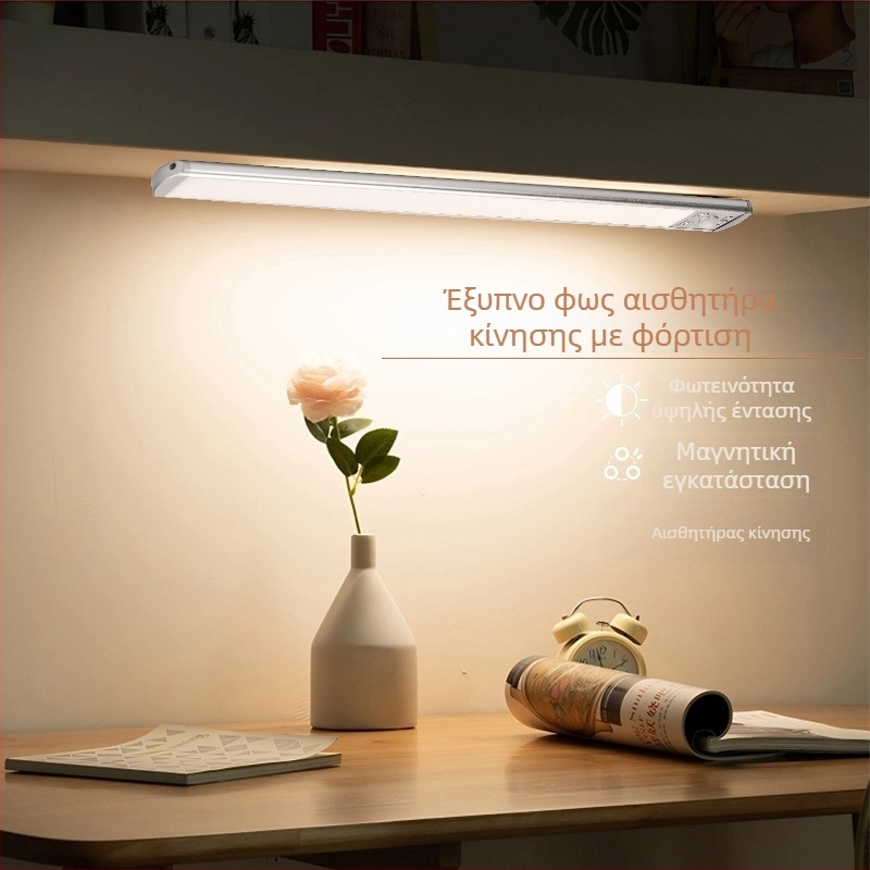 LED φως με αισθητήρα κίνησης για ντουλάπα, ασύρματη μαγνητική φόρτιση, λεπτή λωρίδα φωτισμού ντουλάπας, ρυθμιζόμενη φωτεινότητα