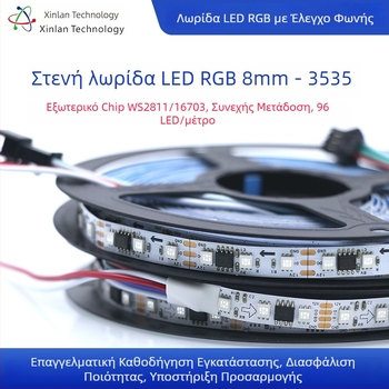Λωρίδα LED WS2811 RGB, 12V, 96 LED, πλάτος 8 mm, πλήρους χρωμάτων εφέ ροής, τηλεχειριστήριο, ρυθμιζόμενη φωτεινότητα, μη αδιάβροχη