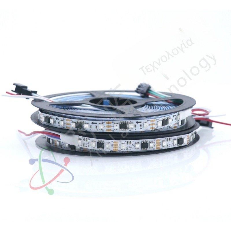 Λωρίδα LED WS2811 RGB, 12V, 96 LED, πλάτος 8 mm, πλήρους χρωμάτων εφέ ροής, τηλεχειριστήριο, ρυθμιζόμενη φωτεινότητα, μη αδιάβροχη