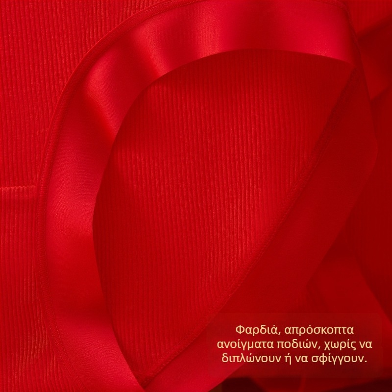 Γυναικείες εσώρουχα κόκκινες ριβ ύφανσης με μέση μεσαία-υψηλή, βαμβακερό καβάλο, μεγάλο μέγεθος, υψηλή ελαστικότητα, εφαρμόζουν στους γοφούς