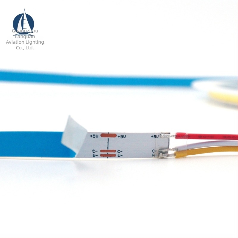 Λωρίδα LED COB DC5V, λευκός και ζεστός διπλός τόνος χρώματος, τριχρωμική ρύθμιση φωτισμού, 500 LED, πλάτος 10 mm, εντοιχισμένη σε ντουλάπι, εσωτερικός φωτισμός, ρυθμιζόμενη, γωνία δέσμης 120°, CRI 90