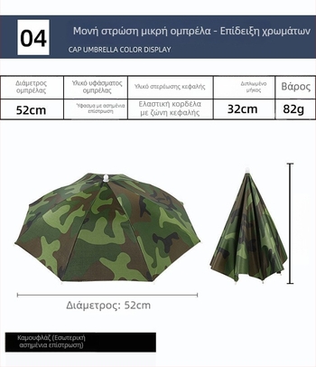 Yi Tian 30 cm καπέλο ομπρέλας με ασημένιο φινίρισμα, φοριέται στο κεφάλι, διάμετρος κουκούλας 52 cm