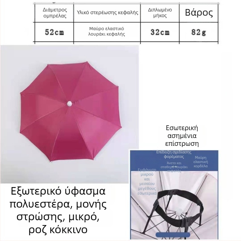 Yi Tian 30 cm καπέλο ομπρέλας με ασημένιο φινίρισμα, φοριέται στο κεφάλι, διάμετρος κουκούλας 52 cm