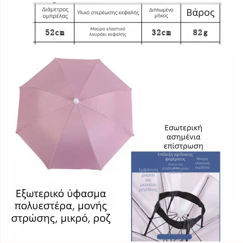 Yi Tian 30 cm καπέλο ομπρέλας με ασημένιο φινίρισμα, φοριέται στο κεφάλι, διάμετρος κουκούλας 52 cm