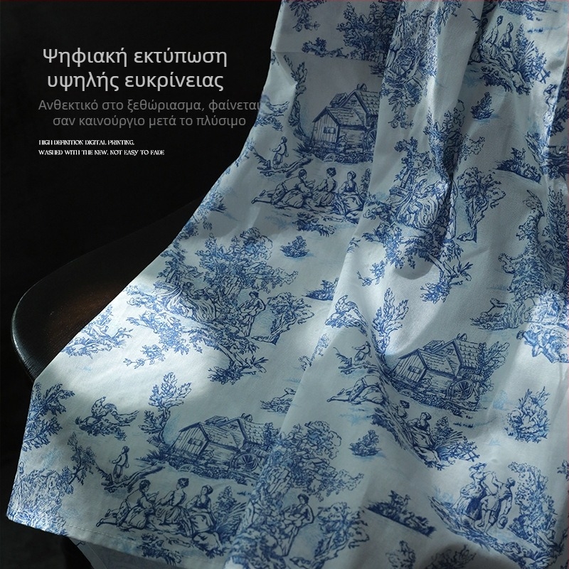Ποδιά σε γαλλικό στυλ από 100% βαμβάκι, βιντάζ εκτύπωση λουλουδιών και φουντωτή άκρη
